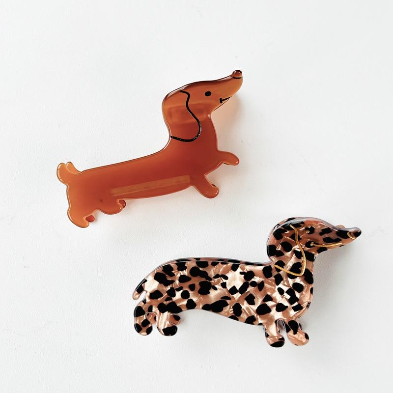 2026 Neuer Süßer Dackel Hund Haarspange Retro Leopardenmuster Uni Braun Acryl Haifischklemme Lustiges Tier Haaraccessoire Für Wo