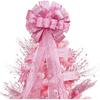 Christmas Tree Topper, 32x12 Inches Large Toppers Bow with Glitter Satin Mesh Streamer, Pink Christmas Tree Topper for Christmas Home Decoration