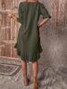 Dámské retro šaty z bavlny a lnu se středními rukávy s kulatým výstřihem, jednobarevné šaty s volným lemem