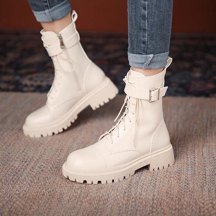 Martin boots women's medium boots new thin velvet heightened flat-bottomed thick-soled short boots locomotive knight boots women's boots