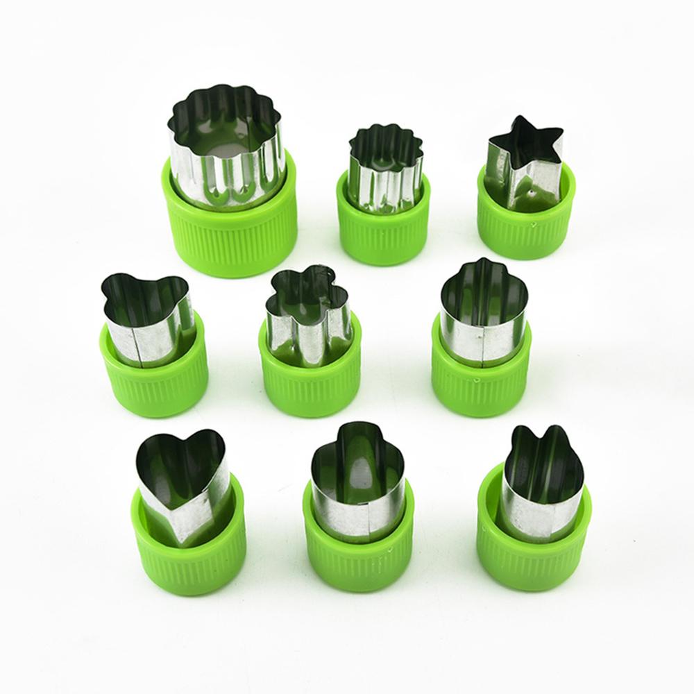Silicone world 9Pcs/set Cookie Cutter Embosser Vegetable Cutter Portable Stainless Steel Fruit Cutting Die Kitchen Baking Tools