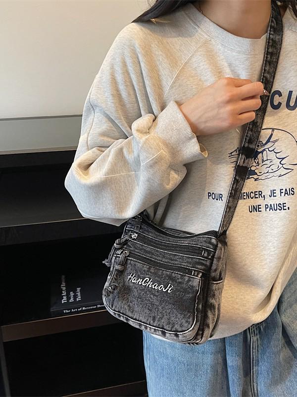 Retro Minimalistische Mehrfachtaschen Bestickte Denim Umhängetasche (2025)
