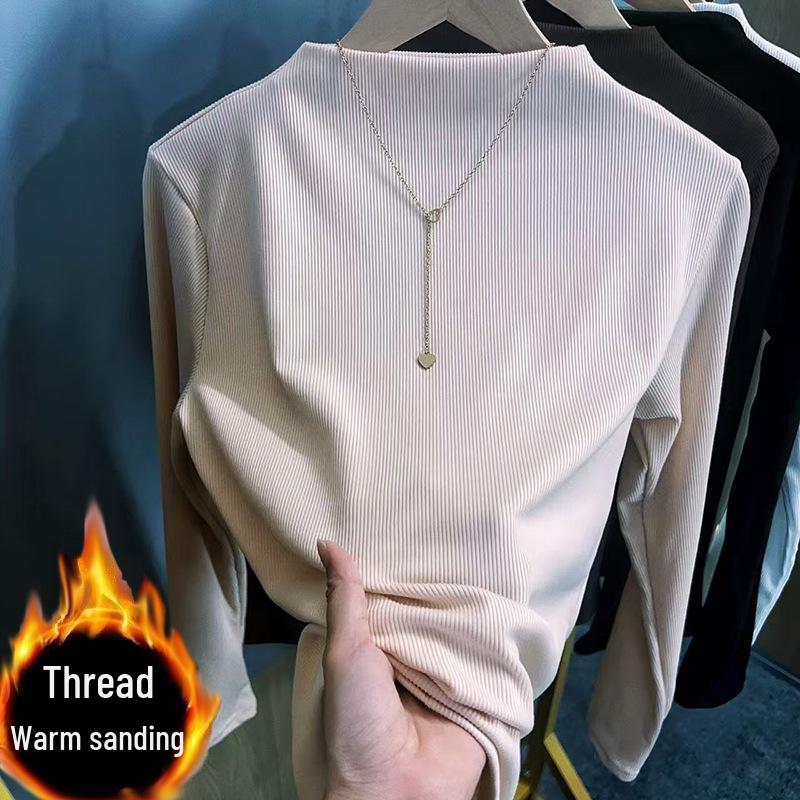 Women's Autumn/Winter 2024 Thick Velvet Half-High Collar Slim Fit Long-Sleeve Top