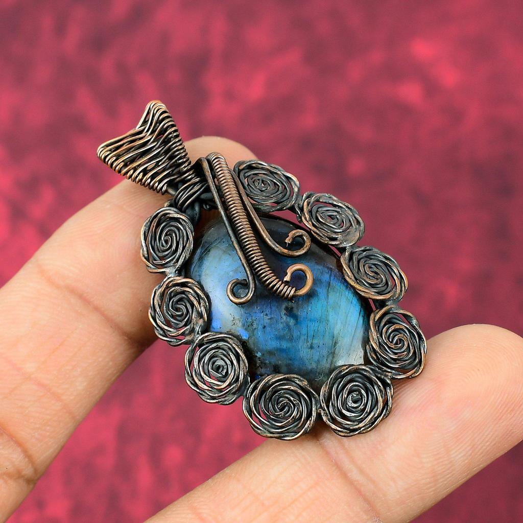 Labradorite Pendant Copper Wire Wrapped Pendant Handmade Designer Pendant Wire Wrap Gemstone Jewelry Flower Pendant Copper Jewelry For Gifts