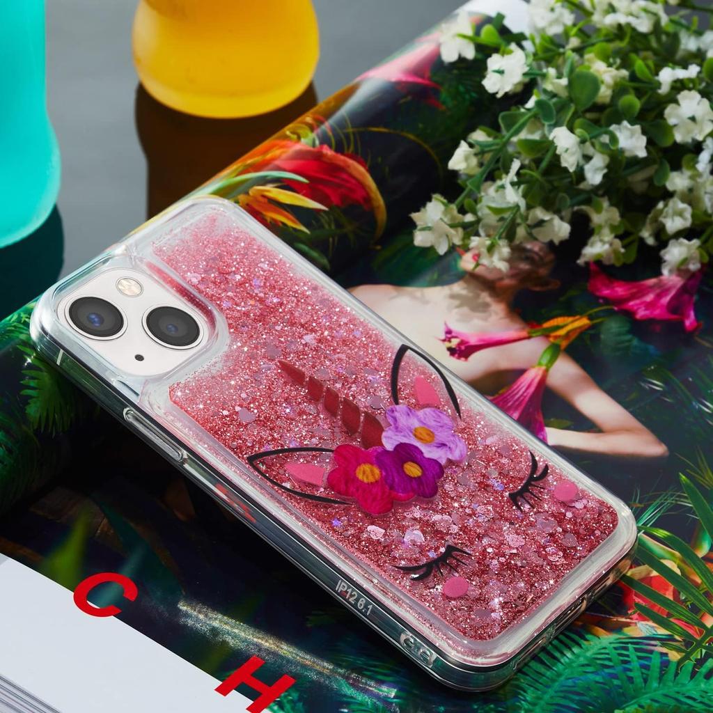 OOPKINS Glitter Case for iPhone 14 Plus, Sparkle Floating Quicksand Case for Girl Clear Soft TPU Silicone Shockproof Protective Cover for iPhone 14