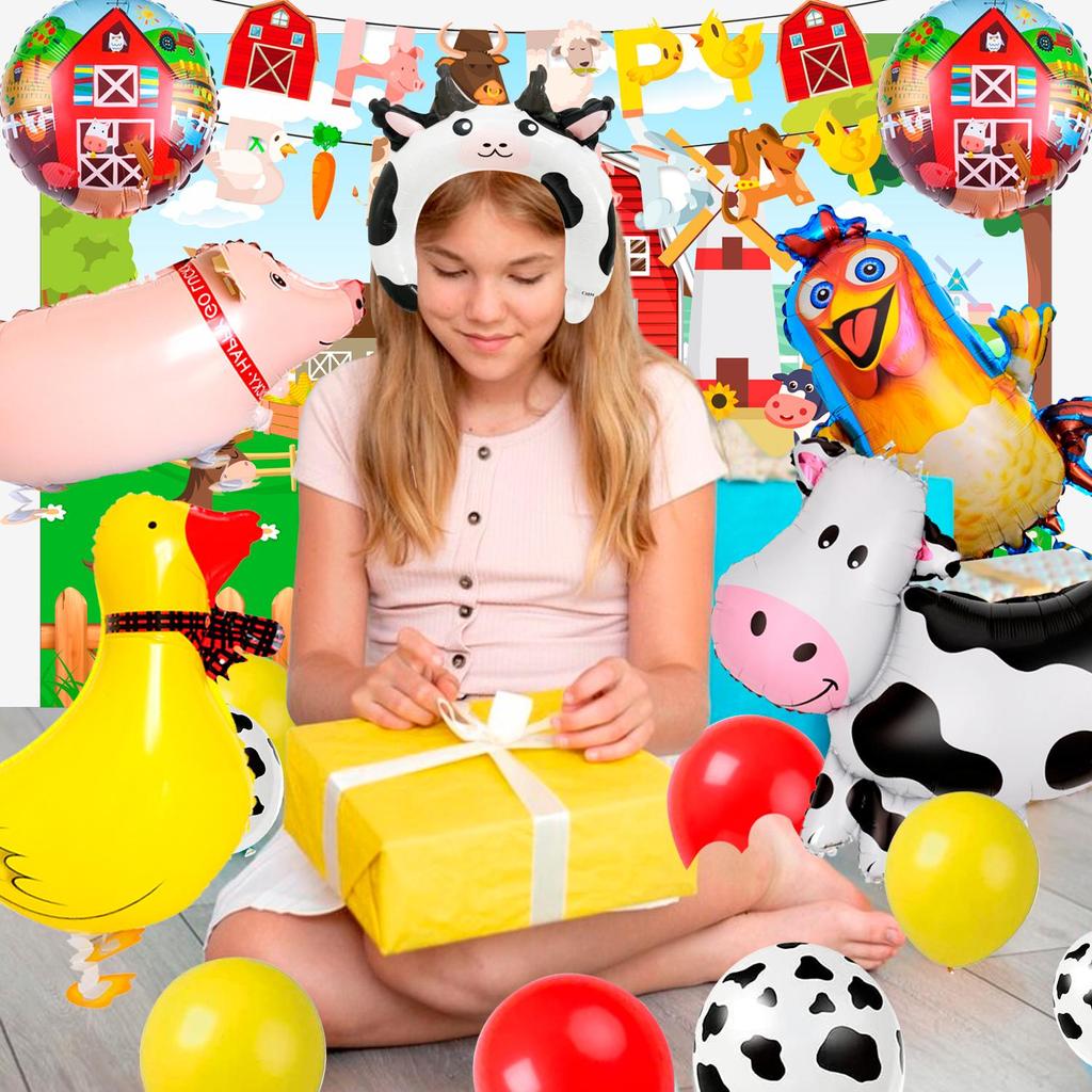 Farm Animal Birthday Decorations, 49pcs Farm Party Decorations Set-Farm Animal Balloons Head Hoop etc Farm Birthday Decorations Supplies for Kids