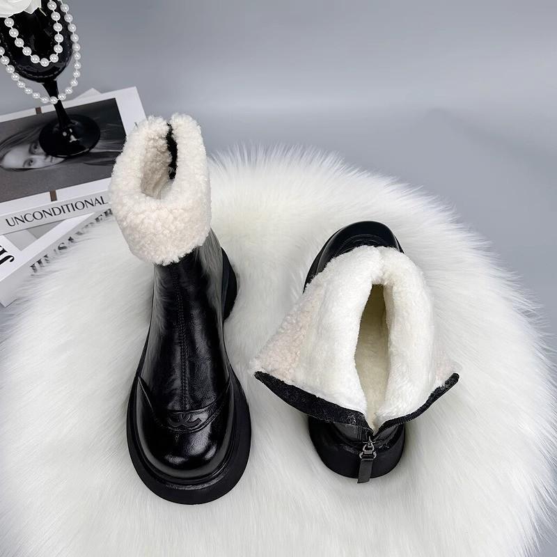 Cizme de zăpadă de catifea cu talpă groasă super foc franceze pentru femei iarna 2025 noi stradă prăjită calde și rezistente la frig cizme Martin mari de bumbac
