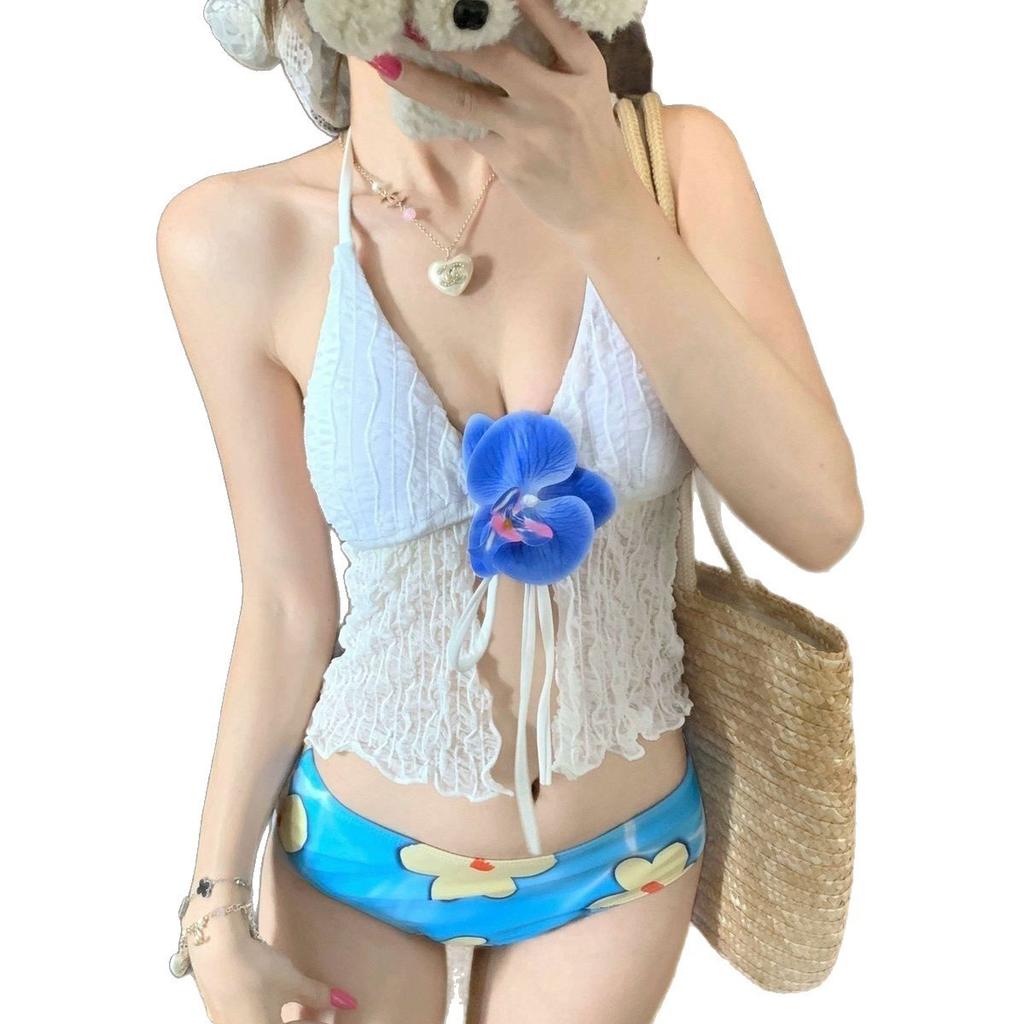 Vintage Bikini Swimsuit Women's Hot Spring Three-piece Bikini Gather Small Breasts Swimsuit High Sense Sexy Pure Desire