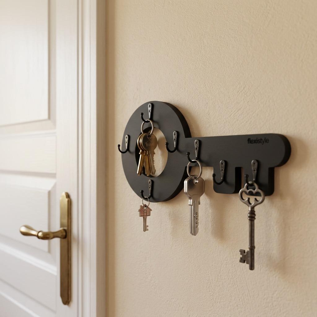 Wooden key hanger Retro Key Black