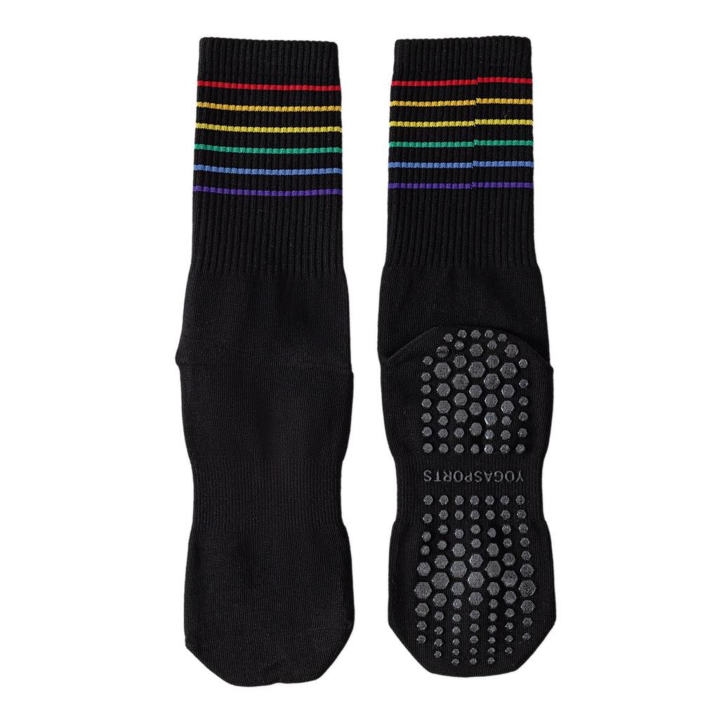 1 Pair Yoga Socks Anti Slip Silicone Mid-Calf Women Sports Socks 95% Cotton Sweat-Absorbent Anti-Odor Breathable Socks