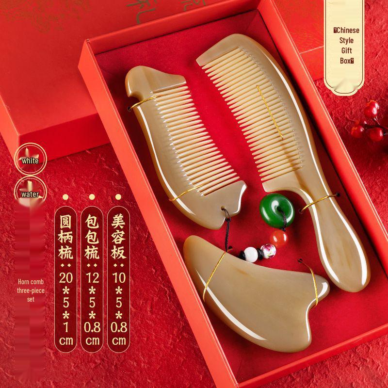Ox Horn Comb Gift Set: Wedding Pair, Practical Comb for Mother's Day & Valentine's Gifts