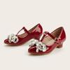 2025 Winter Crystal Flower Bow High Heels for Girls - Pointed Toe Leather Shoes for Small and Medium Children