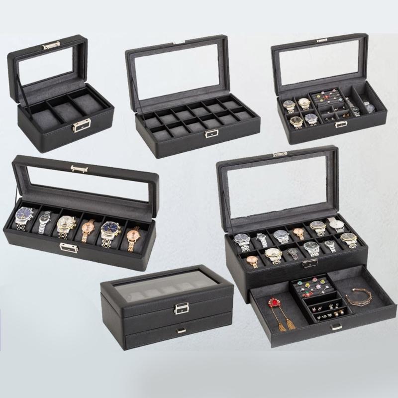 Elegante Uhrenaufbewahrungsbox mit stilvollen Fächern, Mikrofaser-Auskleidung und abschließbarem Deckel für eine sichere Präsentationslösung