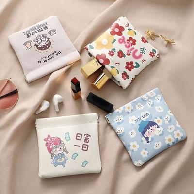 New Automatic Closing Mini Cosmetic Bag Soft Pu Leather Portable Lipstick Bags Cartoon Pattern Travel Storage Bag