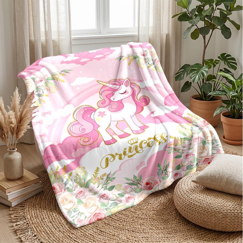 Pink Unicorn Holding Heart Theme blanket Lightweight Warm Flannel Blanket Decorative Throw Blanket for Home Decoration