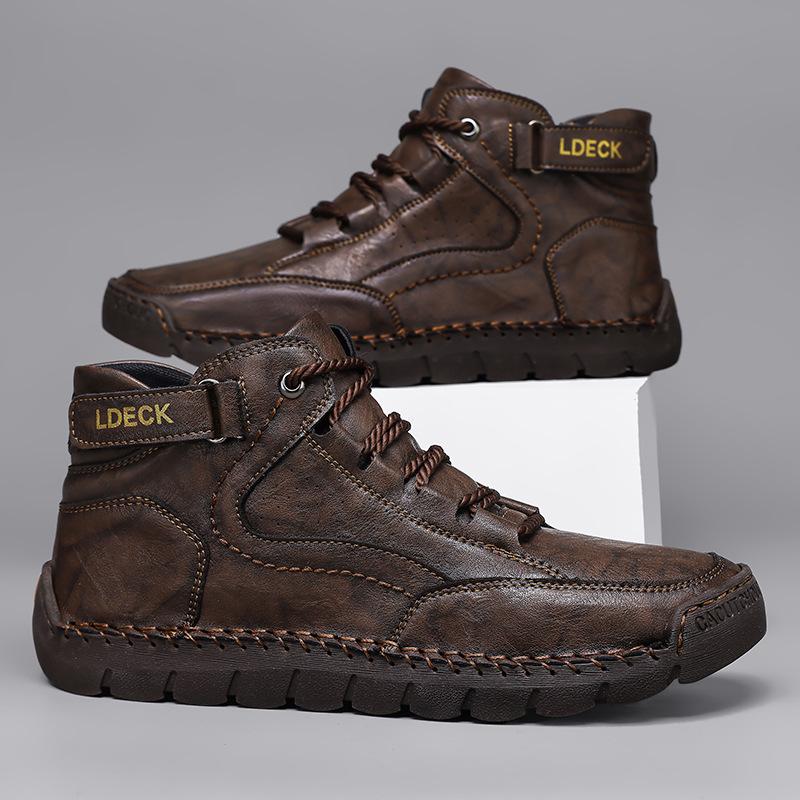 Spring /Autumn Boots Men's High-top Casual Sneakers Handmade Leather Shoes Plus Size 39-48