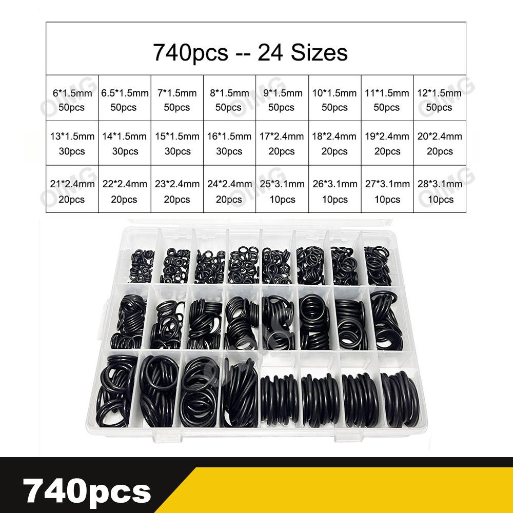 419/740pcs O-Ring Kit Nitrile Rubber Seals O Rings Washer for Faucet Professional Plumbing Automotive Resist Oil Heat Gaskets 740pcs