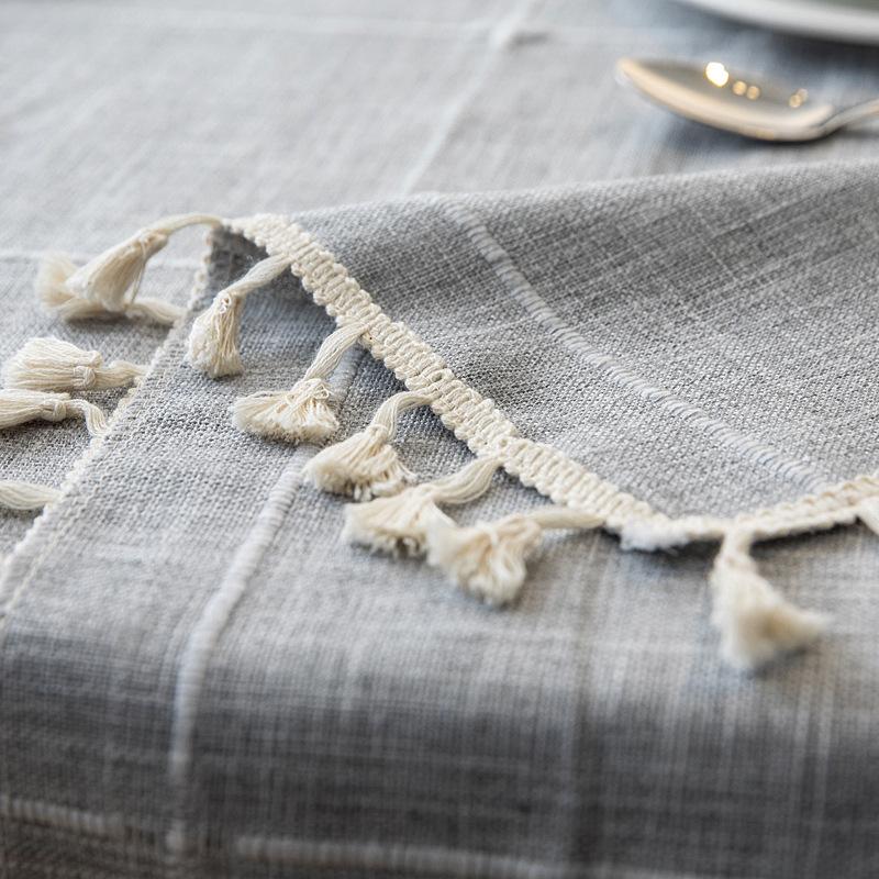 Waterproof Plaid Imitation Cotton And Linen Embroidery Fringed Lace Geometric Rectangular Dining Table Coffee Table Tablecloth Tablecloth