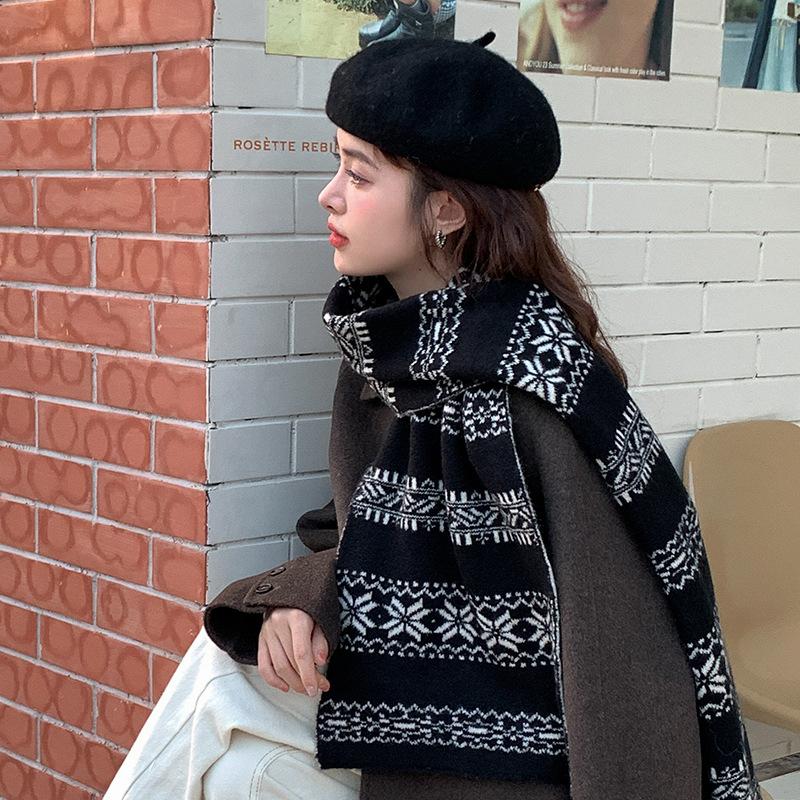 Thickened Double-Sided Knitted Scarf For Women Windproof Muffler Warm Shawl  Year'S Christmas Accessories