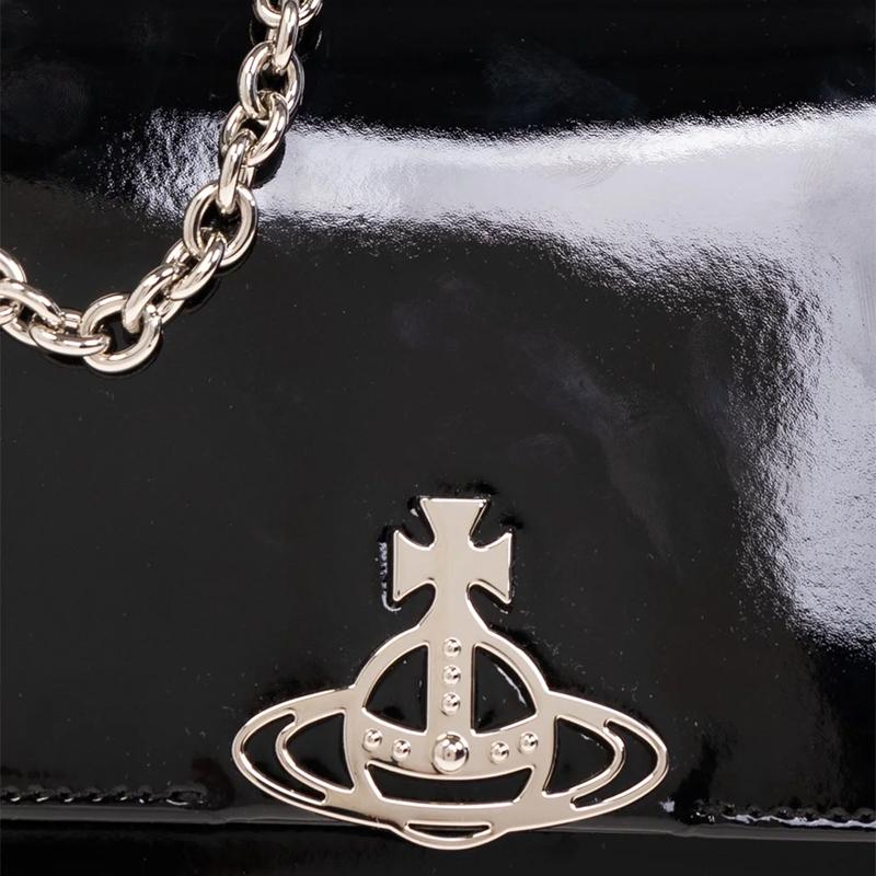 Vivienne Westwood Hazel Iconic Orb Plaque Detail Removable Chain Shoulder Strap Calfskin Medium Shoulder Crossbody Bag 4304006QUL001ON403