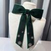 Elegant Velvets Bows Tie Brooch Pin Women's Christmas Rhinestones Snowflake Bowtie Pre Tied Bowknot Corsage Necktie