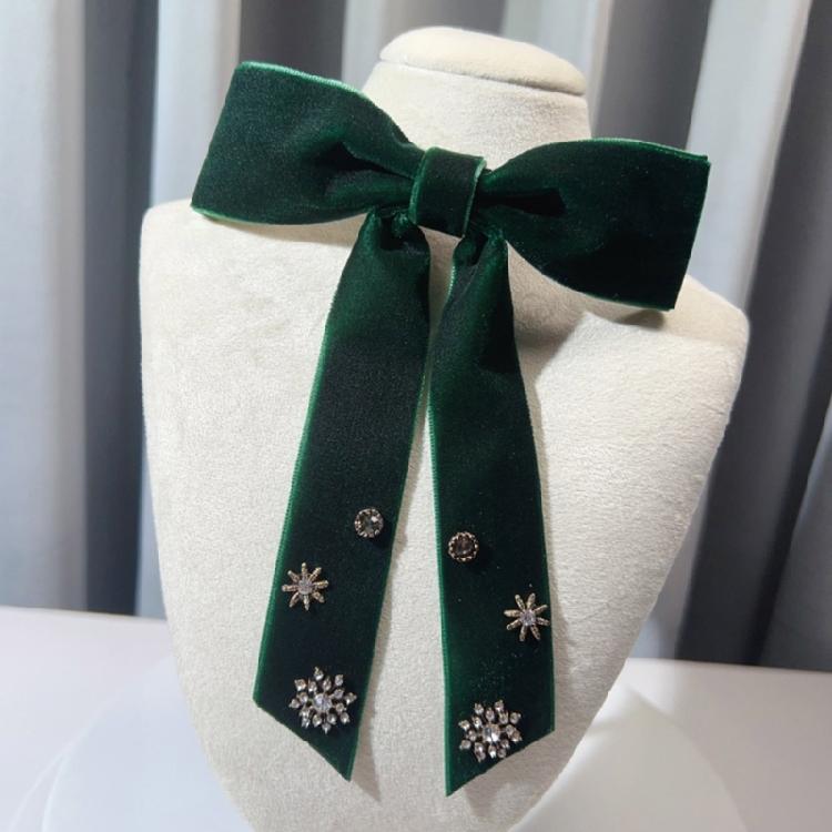 Elegant Velvets Bows Tie Brooch Pin Women's Christmas Rhinestones Snowflake Bowtie Pre Tied Bowknot Corsage Necktie