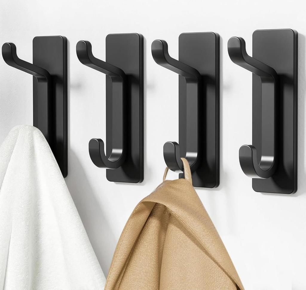 Heavy Duty Self Adhesive Wall Hooks 13LB Waterproof Brushed Aluminum Towel Coat Hooks 12 Pack