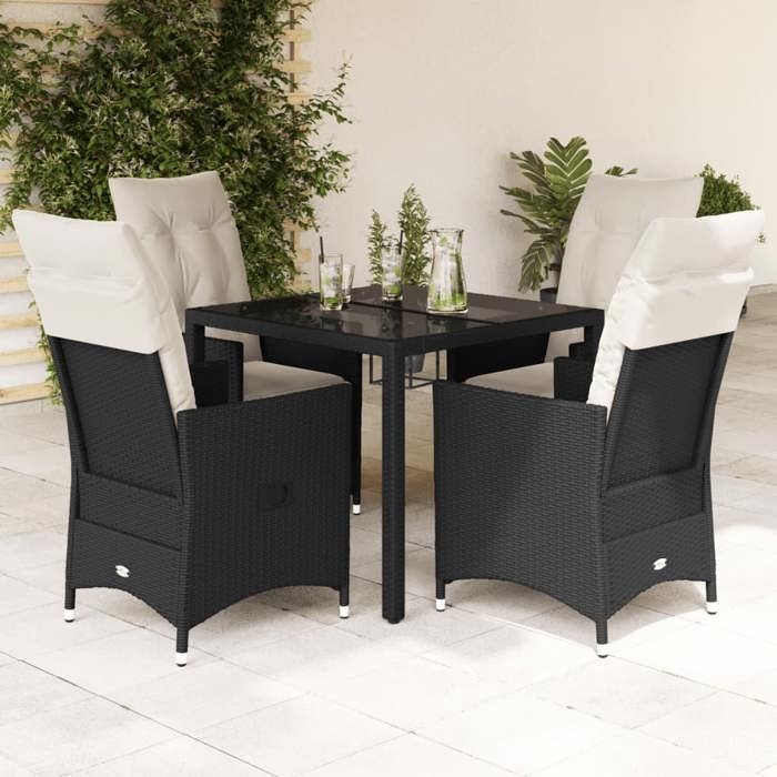 VidaXL Ensemble à manger de jardin coussins 5pcs Noir Résine tressée, ensemble de salle à manger d'extérieur, meuble de 3276692