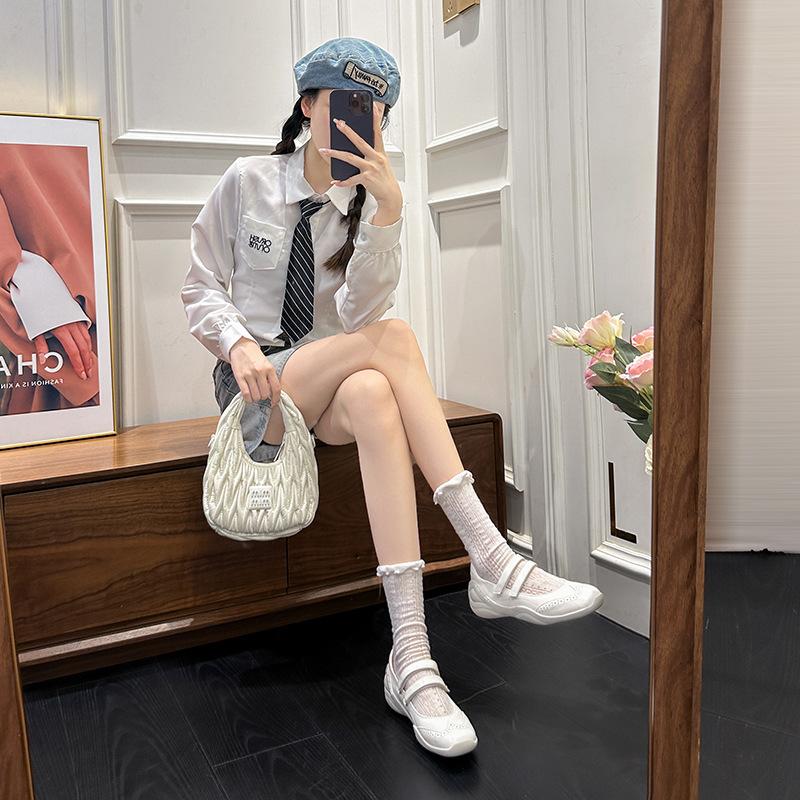 Cowhide version retro Mary Jane shoes women's 2025 spring leisure sports ballet shoes Velcro thick-soled inner height-increasing single shoes