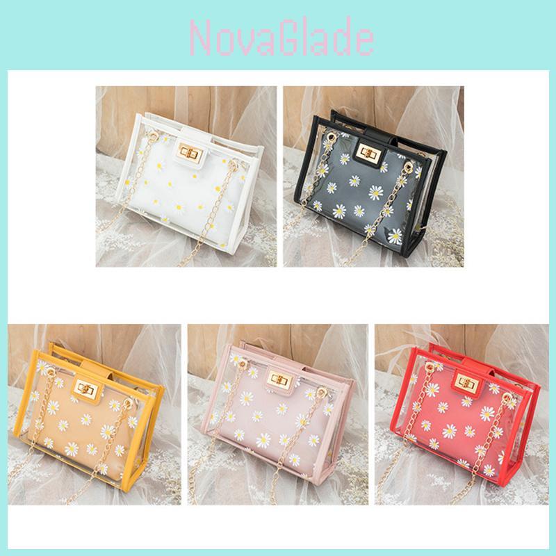 Stylish Chain Small Handbags Women Daisy Flower Transparent Shoulder Bag