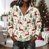 Women's Long Sleeve Christmas Print Pullover Hoodie with