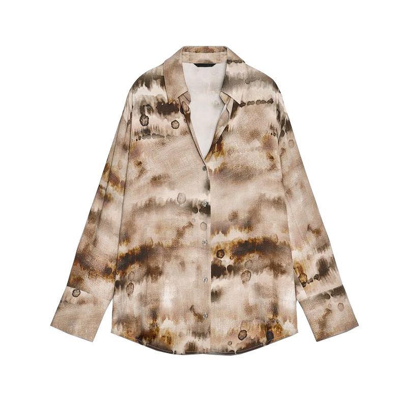 Tie-Dye Stylish Temperament Long Sleeves Lapel Shirt 8372118 High Waist Straight-leg Tie-Dye Pants 8372018
