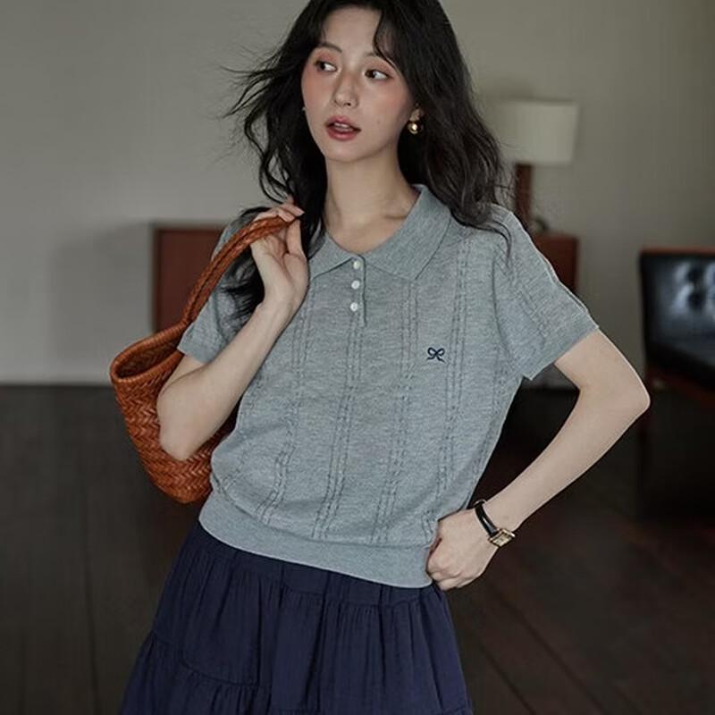 YUZHAOLIN Women s Polo Collar Short Sleeve Knit Top