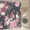 Black Background Rose Floral Shower Curtain Machine Washable All Season Waterproof Privacy Protection Elegant Design Romantic