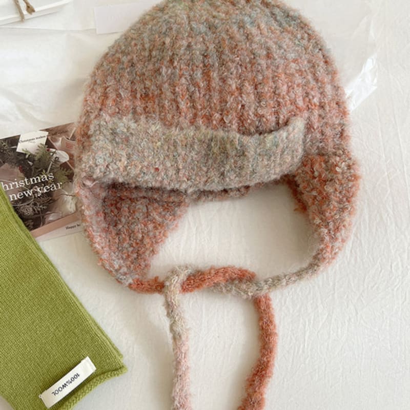 LOOKING4U Pastel Boucle Knit Bonnet Hat Peach