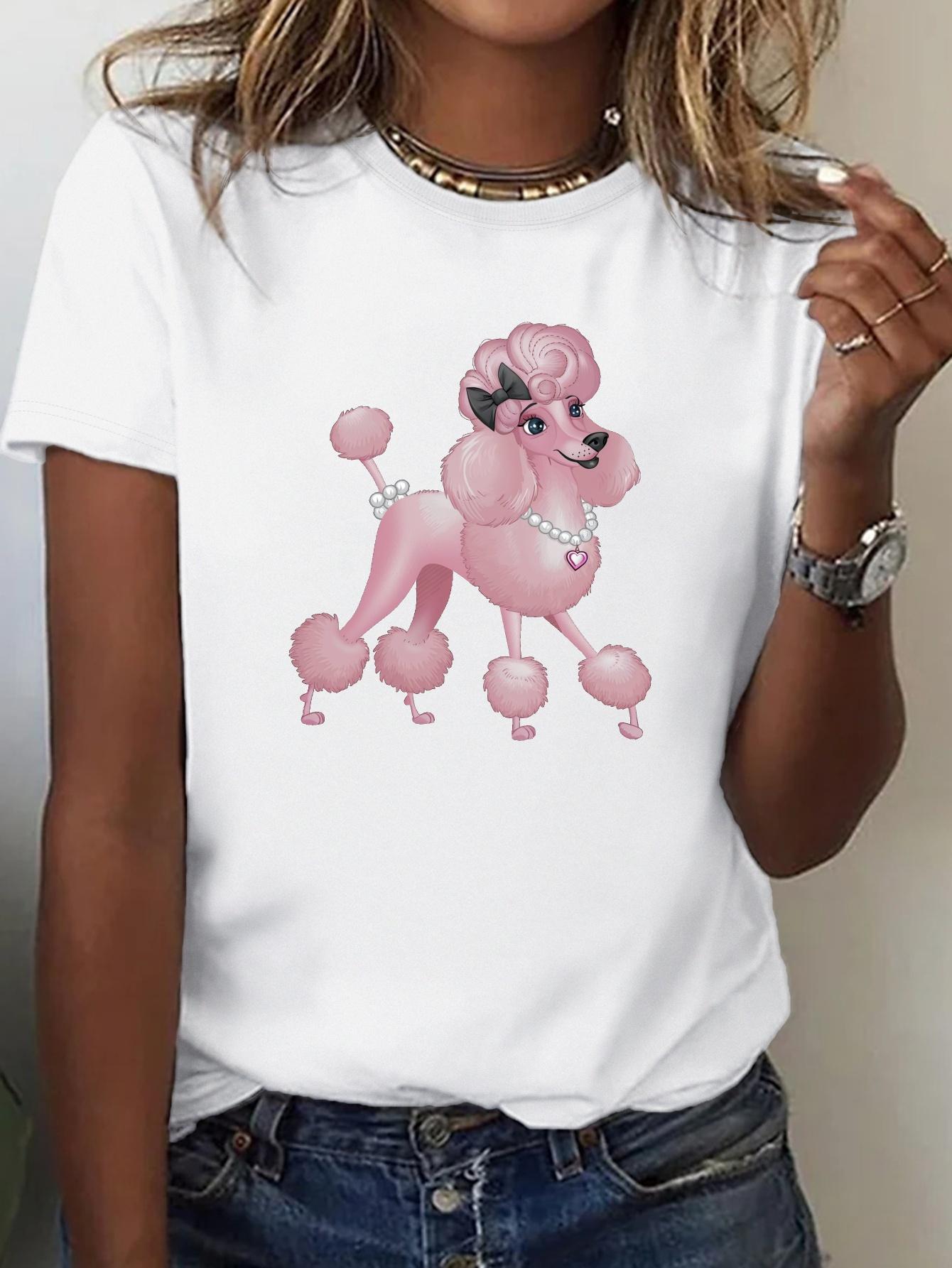 Pink Poodle with Bow and Pearls T-shirt S