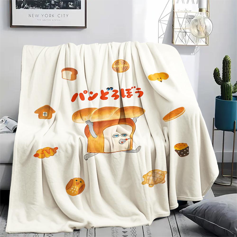 1PC Bread Thief Print Flannel Blanket, High quality All Seasons, Home Decor, Warmth and Comfort, Perfect for Christmas Gifts