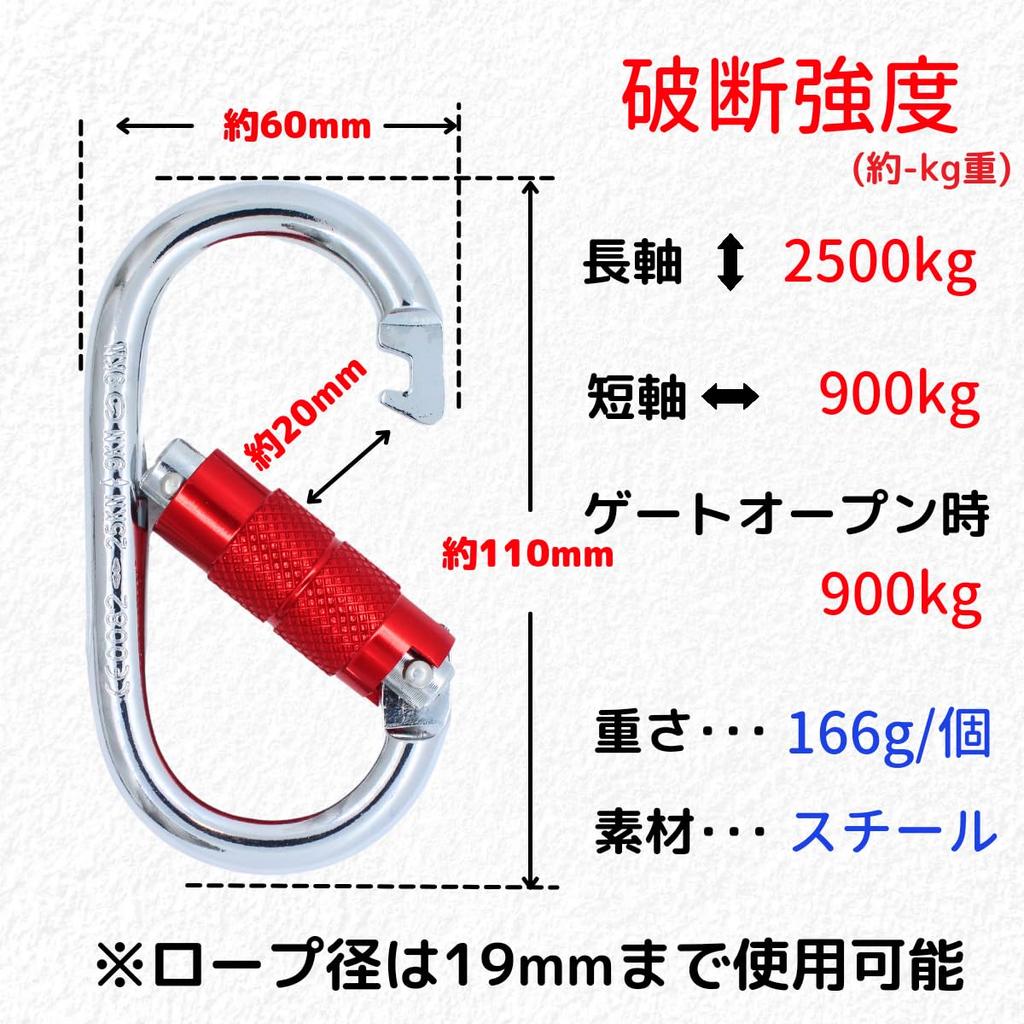 Kobe a specialty carabiner offers carabiners with a breaking strength of approximately 2500 kg Tested in steel weighs 166 g Pack of 2 in red and