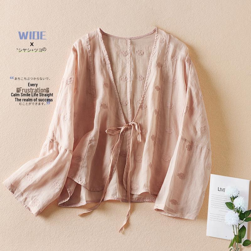 Retro Women's Embroidered Cotton-Linen Cardigan - Versatile Loose-Fit Short Jacket, Spring 2026 Arrival