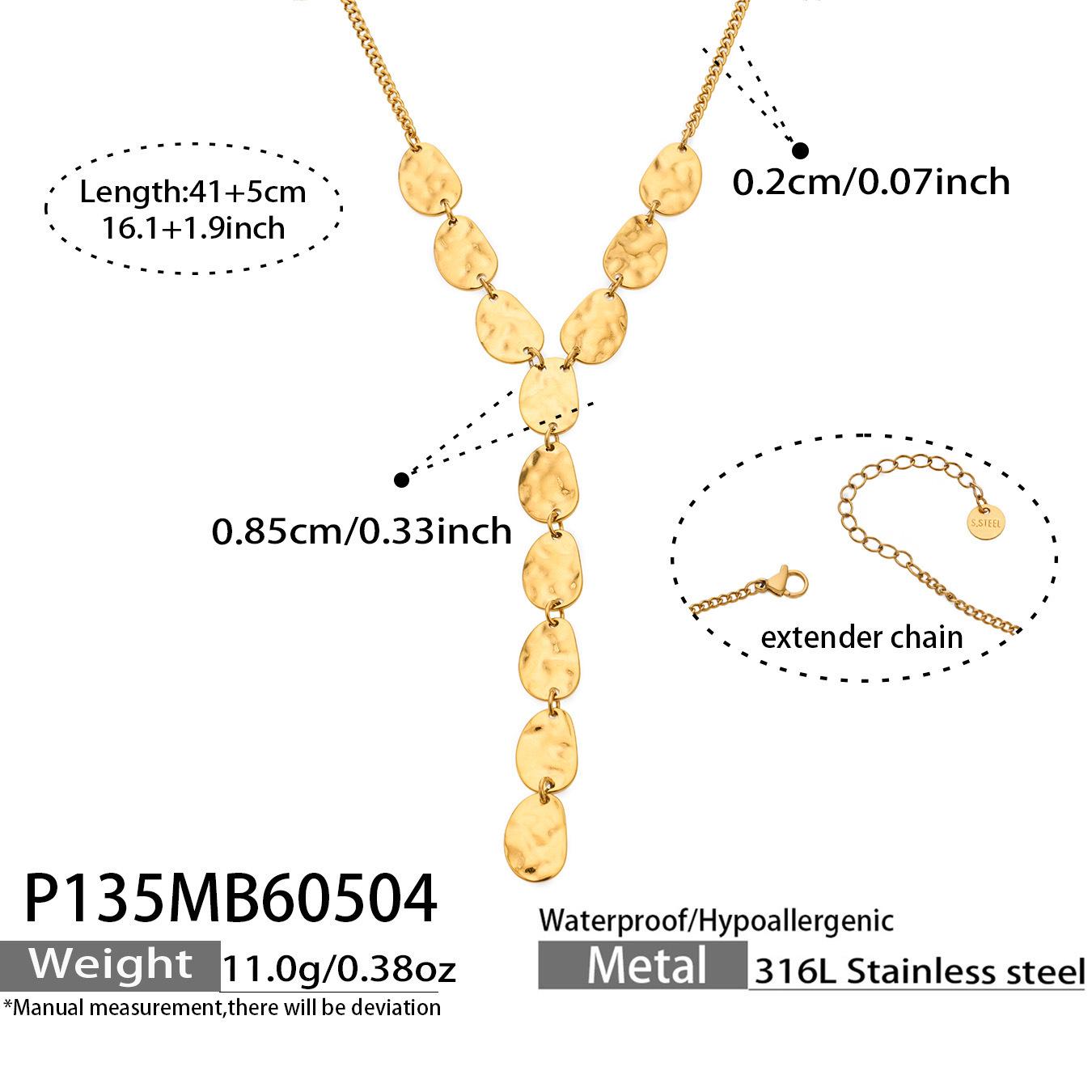 18K Gold-Plated Y-shaped Tassel Necklace with Hammered Water Drop Design