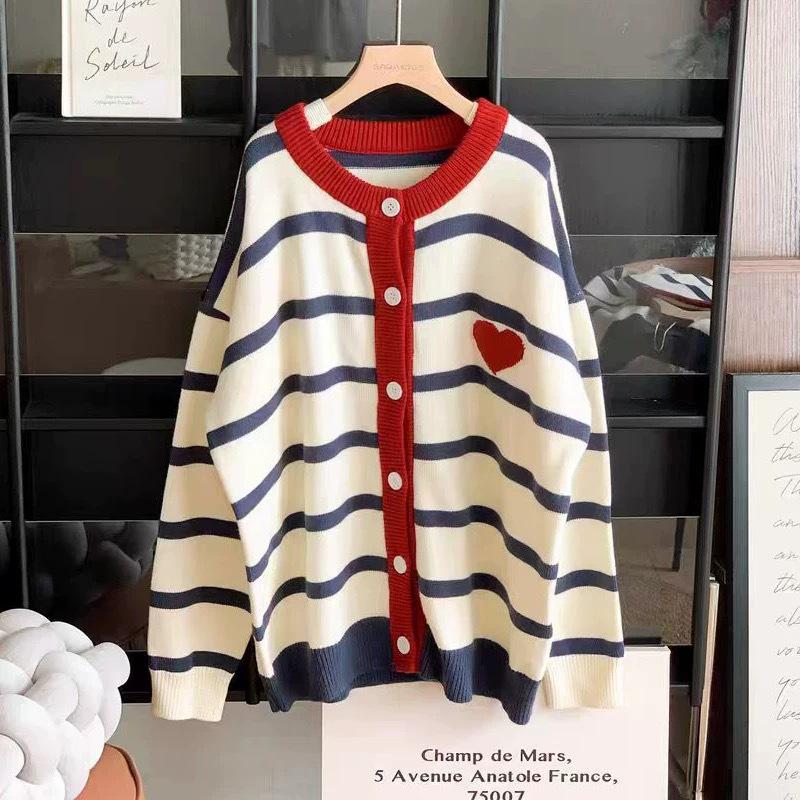 2025 Autumn/Winter Parent-Child Striped Knit Cardigan Sweater: Family of Three/Four Short Sleeve Outfit