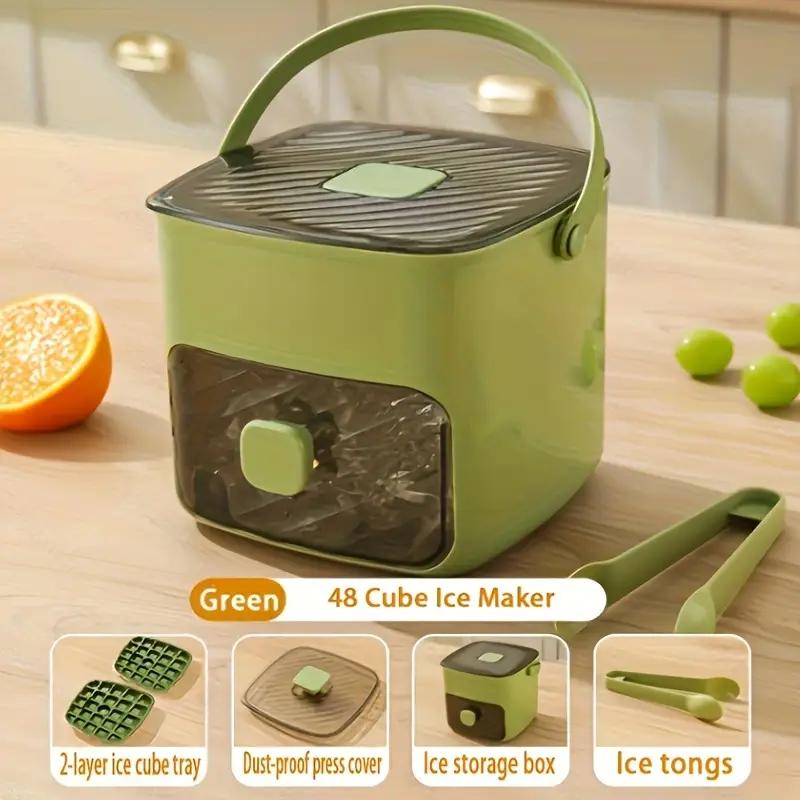 

1pc 48Grid Press Type Double Layer Large Capacity Ice Cube Maker Durable Plastic ConstructionPerfect for Water,Kitchen Accessory Double layer 48 grid зелений