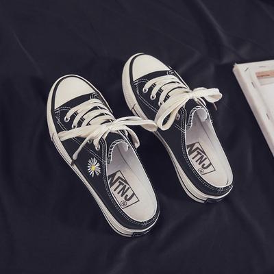 Summer New Small Daisies Low-top Shallow-mouth Canvas Shoes Women's Half-care Student Shoes Lazy Single Shoes
