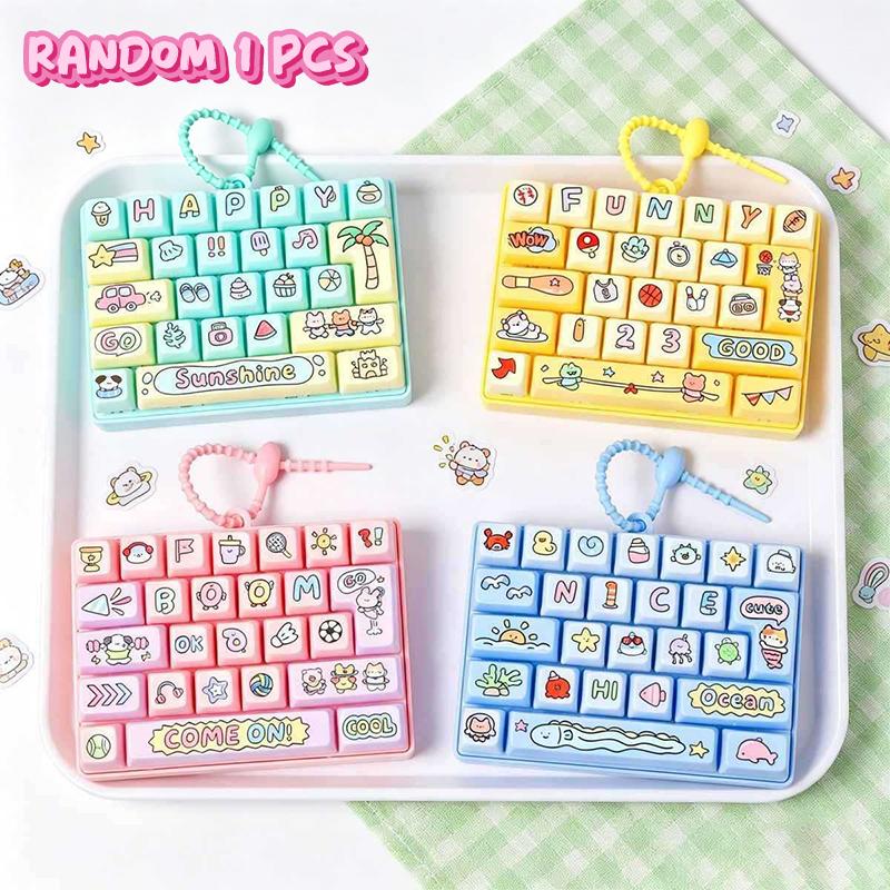 Soft Silicone 26 Keys Keyboard Fidget Toy Keychain Anti Anxiety Stress Relief Bag Pendant for Kids Adults Party Favor