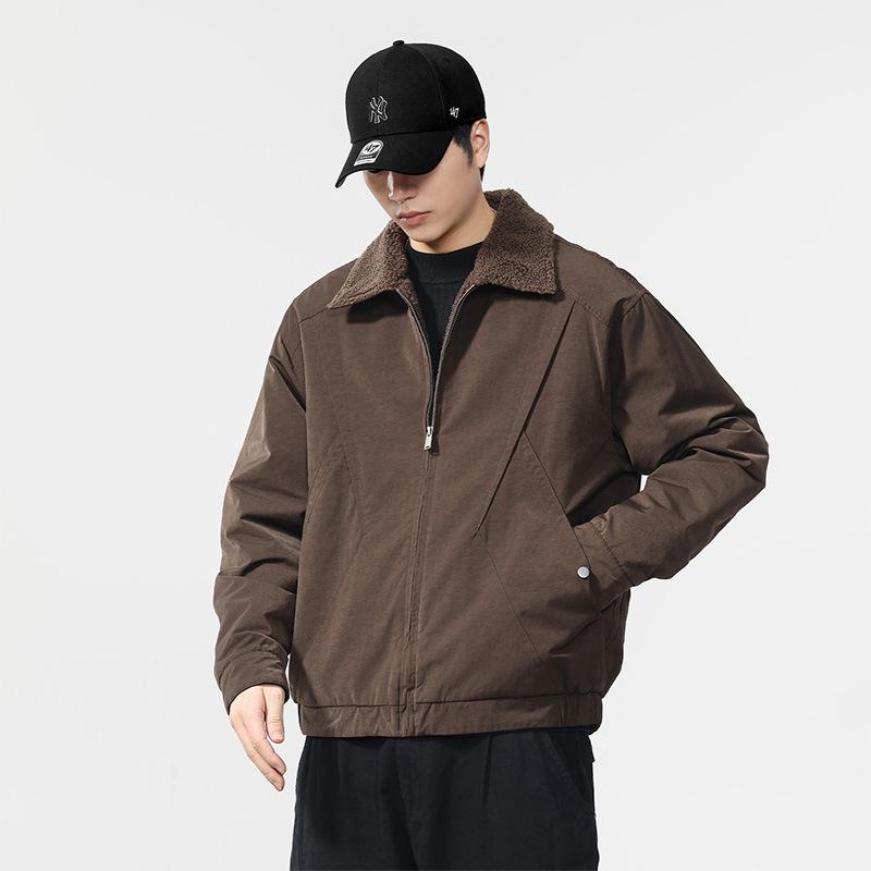 2025 Winter American Style Lambswool Lapel Men's Retro Cotton Jacket – Thickened Casual Workwear Coat