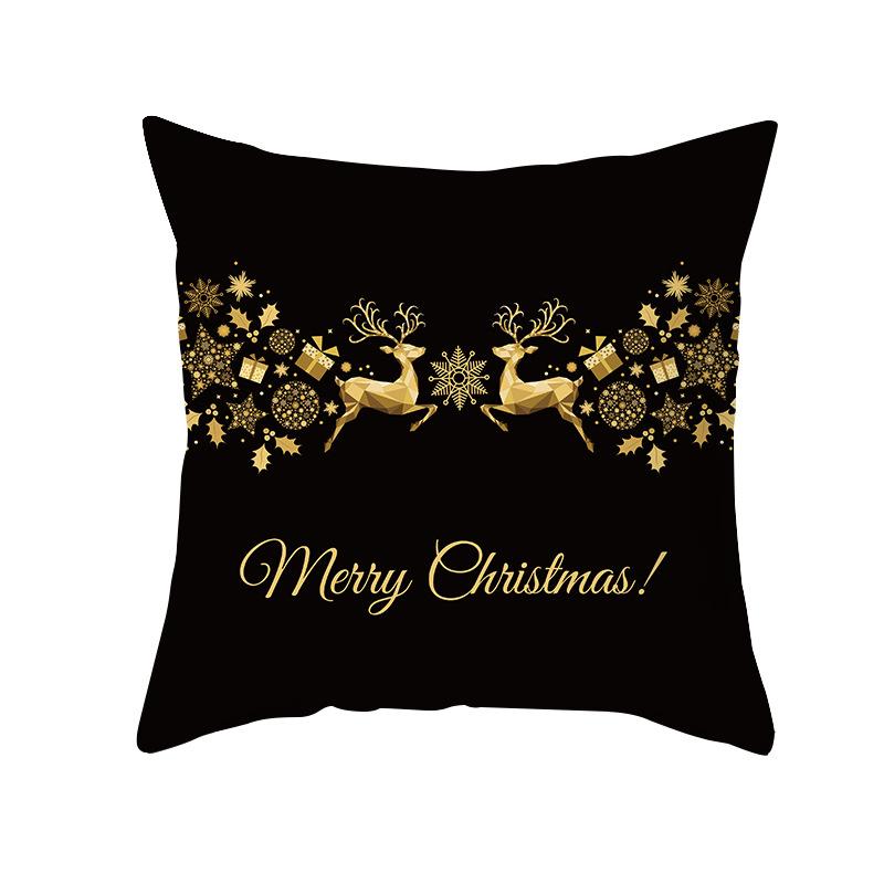 Christmas Pillow Case Black Gold Series Wish Peach Skin Printed Home Pillow Sofa Cushion