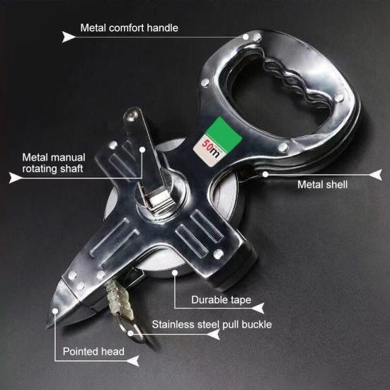 30/50/100m Handheld Stainless Steel Frame Ruler Tape Measure Measuring Tool