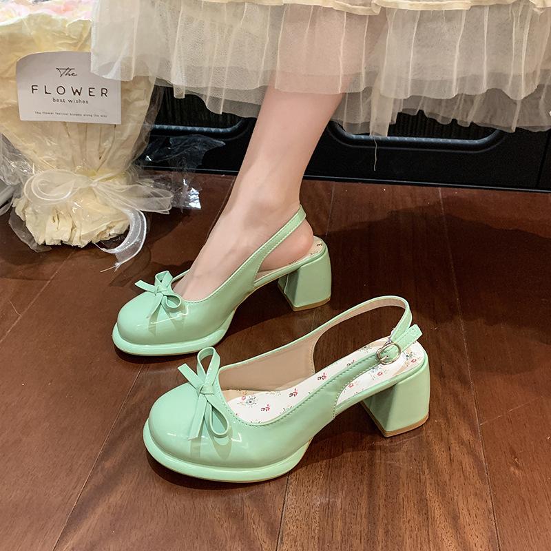 Coarse heel bag head single shoes women's summer new with skirt bow high heel fashion sandals
