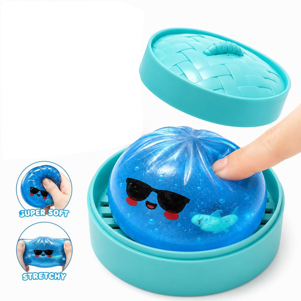 8 5cm Squishy Bun Stress Relief Toy Soft Squeeze Sensory Fidget Toy with Container for Kids and Adults