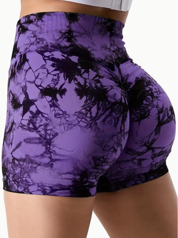 European & American Tie-Dye High-Waist Quick-Dry Yoga Shorts: Seamless, Elastic, Hip-Lifting, Fitness-Ready
